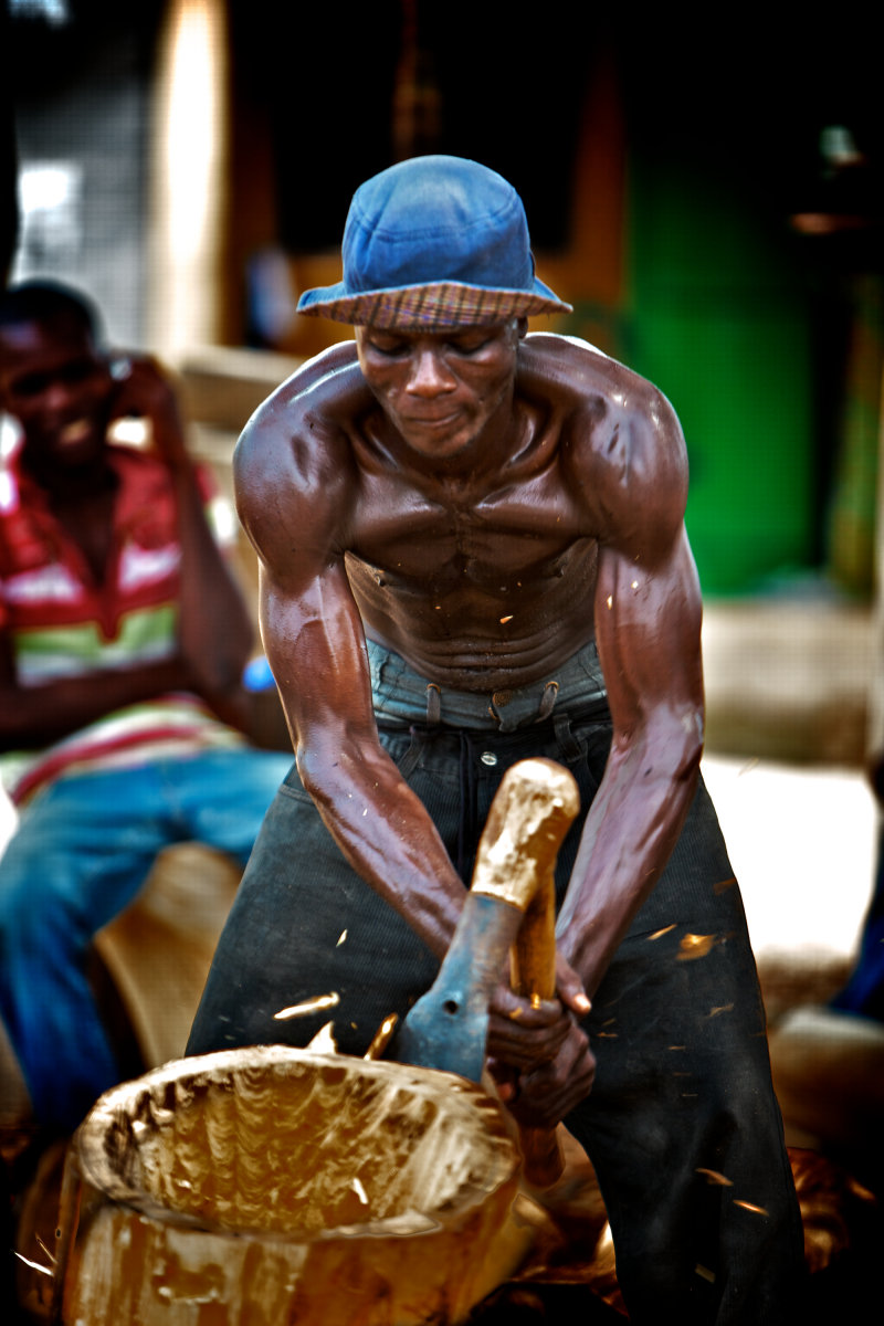 Drum shaper, carver at work